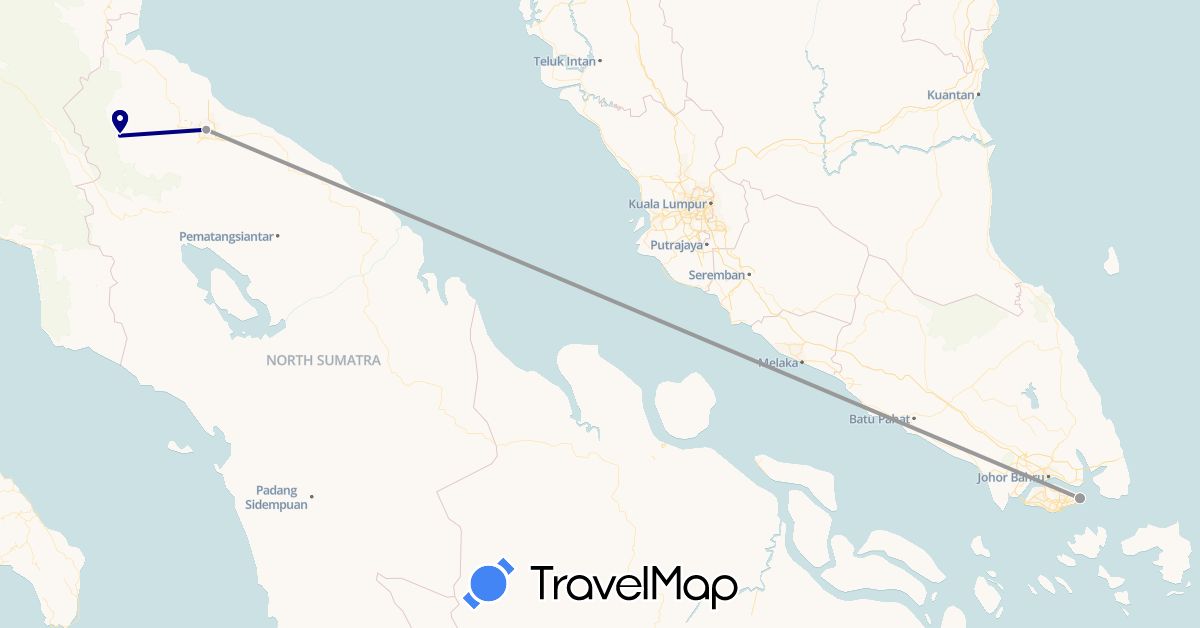 TravelMap itinerary: driving, plane in Indonesia, Singapore (Asia)